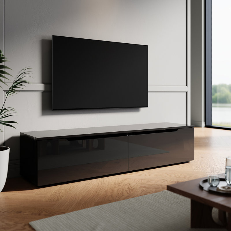 LED TV cabinet Stand for TVs, 30cm H x 140cm W x 35cm D, Black