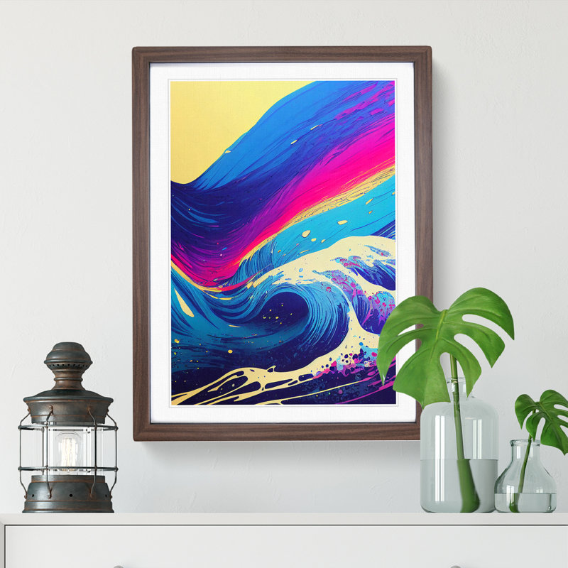 XV1022-3054X Ocean Wave In Colour No.1 Abstract - Single Picture Frame Print, Walnut, 64cm H x 46cm W