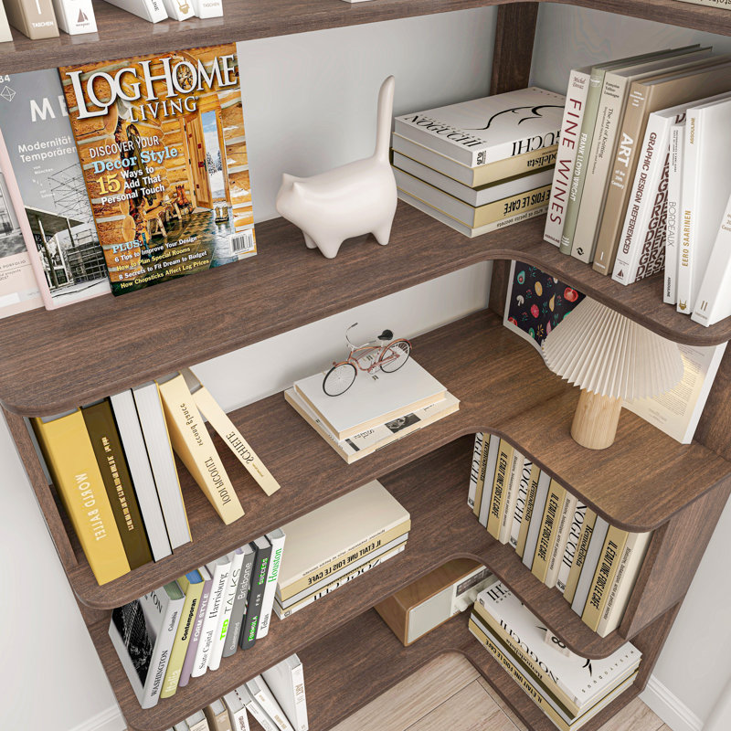 35-inch L-shaped corner bookshelf, Dark Brown