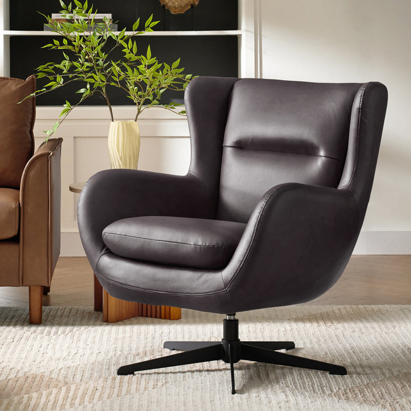 Chaise avec accoudoirs pivotante moderne en simili cuir 29,5 po Arcana, Brun