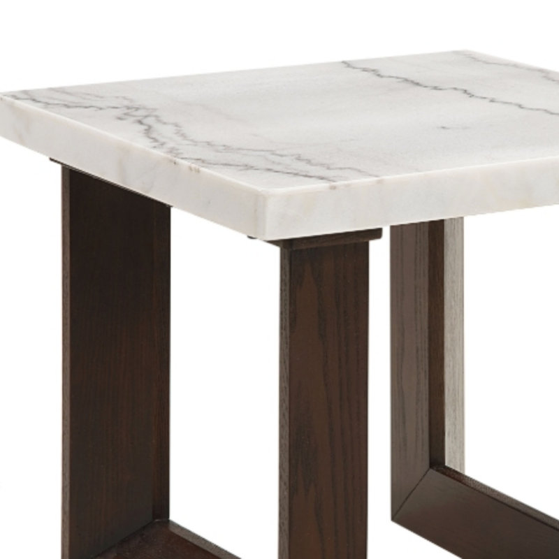 Table de bout Edwyn avec plateau en marbre naturel blanc et finition espresso
