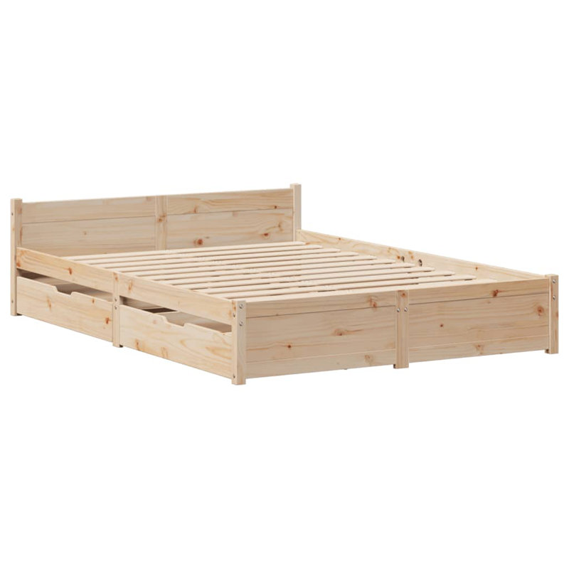 Chamberlan Solid Wood Storage Bed, Brown, 51cm H x 195.5cm W x 140.5cm D