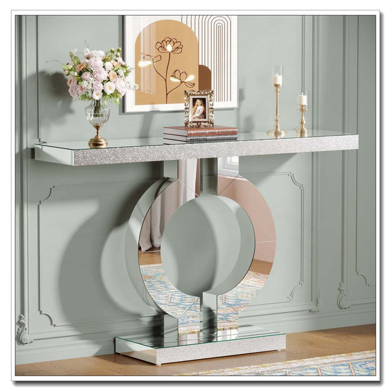 Modern Mirrored Console Table with O-Shaped Base Acrylic Veneer