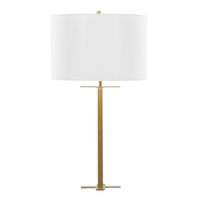 Lampe de table 28 po Glam, laiton antique avec abat-jour en lin blanc