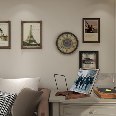 Très grand support de rangement pour disques vinyles avec support en bois et support en métal