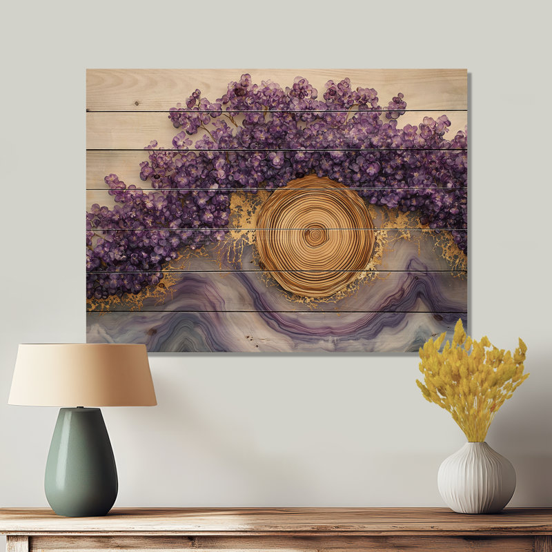 Fleurs de cerisier et paysage de cristal I - impression sur bois de cerisier en fleurs - sur bois de pin naturel