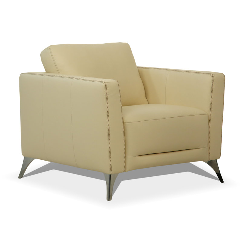 Fauteuil en cuir de 35 po Dossett, Cuir véritable crème
