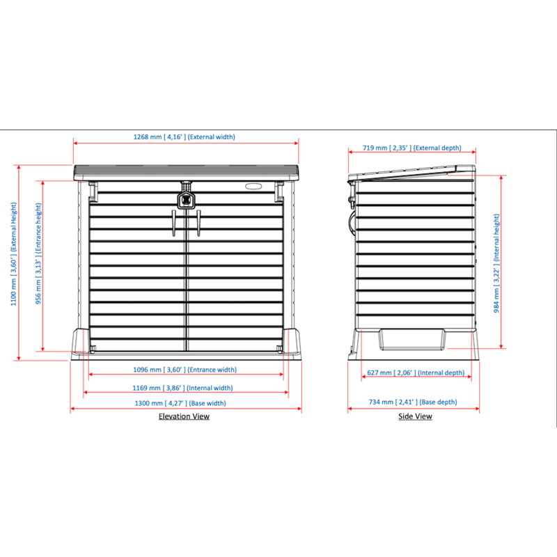 4 ft. 3 in. W x 2 ft. 5 in. D Plastic Horizontal Garbage Shed, Gray