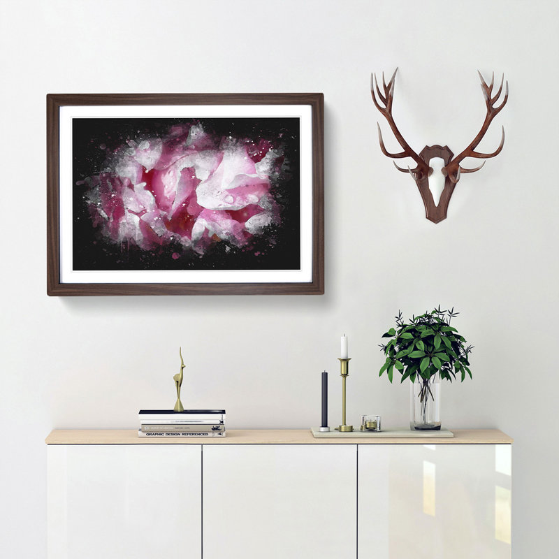 Beautiful Pink Carnation Petals Paint Splash - Framed Print, Walnut Framed, 62cm H x 87cm W x 2cm D