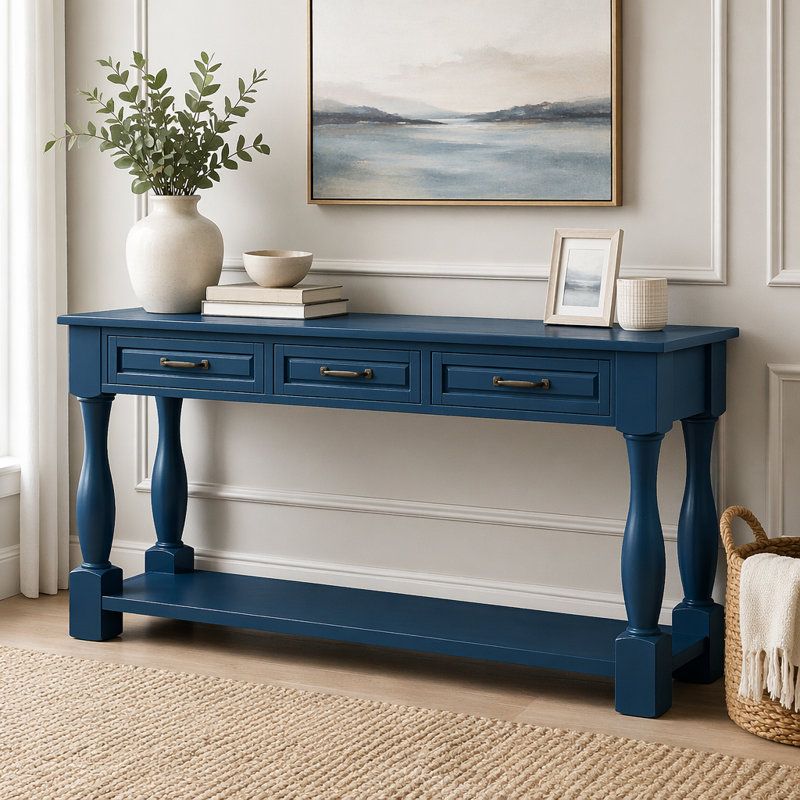 63.38 " W Console Table, Navy Blue