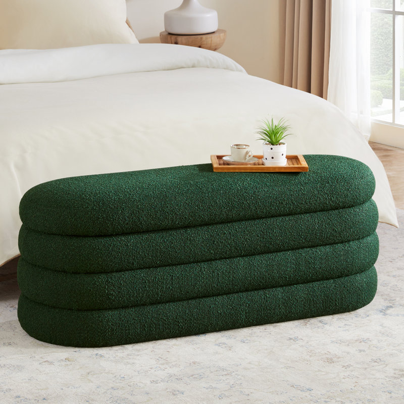 Polyester Upholstered Storage Bench, Dark Green