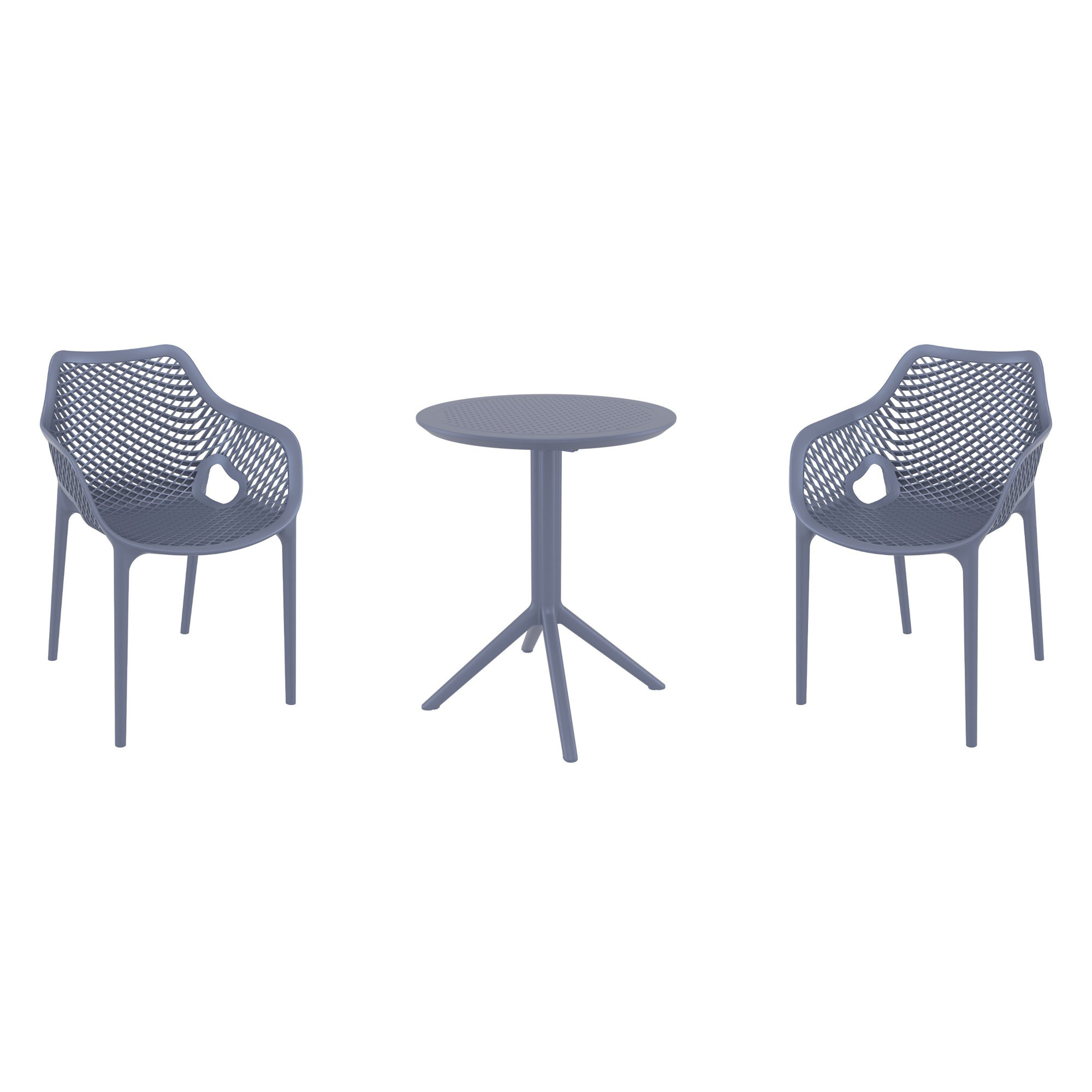 Farrah 24'' Round 2 - Person Bistro Set with Open Air Stacking Chairs, Dark Gray