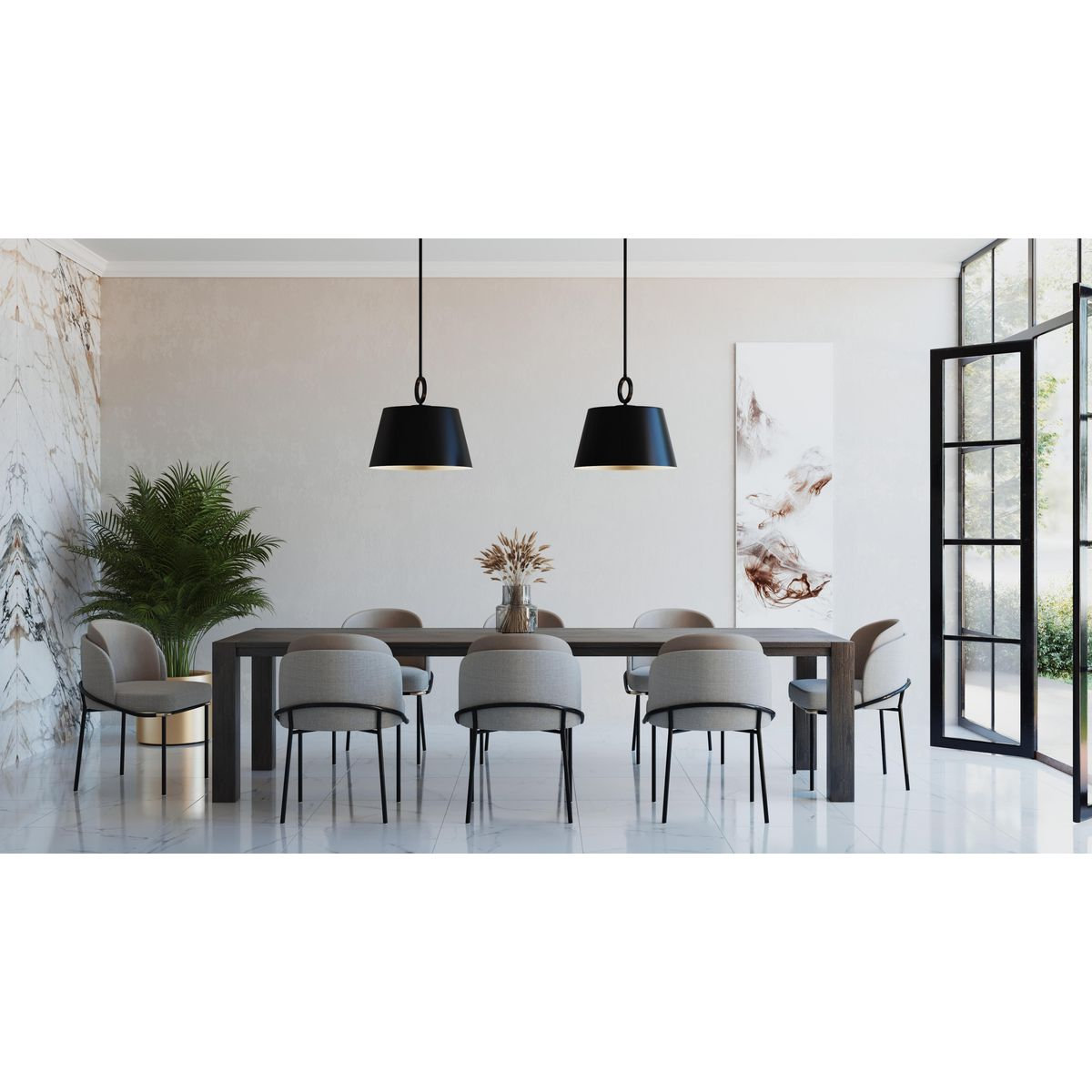 Elda Metal Dimmable Pendant, 11.87" H x 12.37" W x 12.37" D, Matte Black