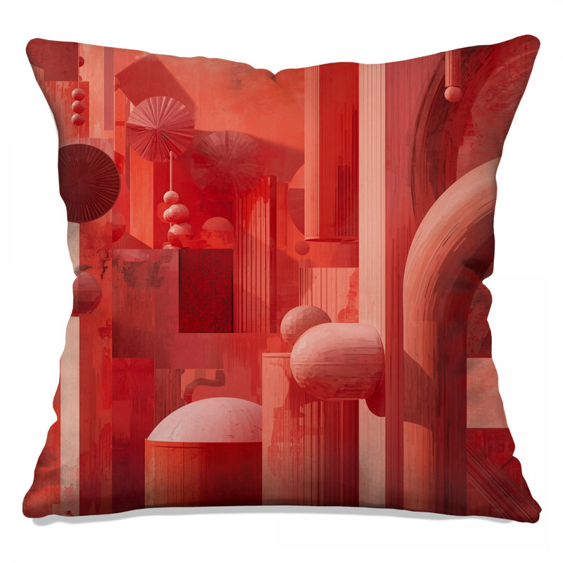 Coussins décoratifs rouges Red Geometric Architecture, 14 X 14 pouces