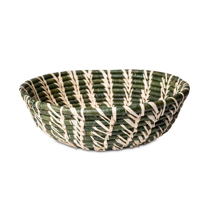 Raffia Stitched Basket, Green
