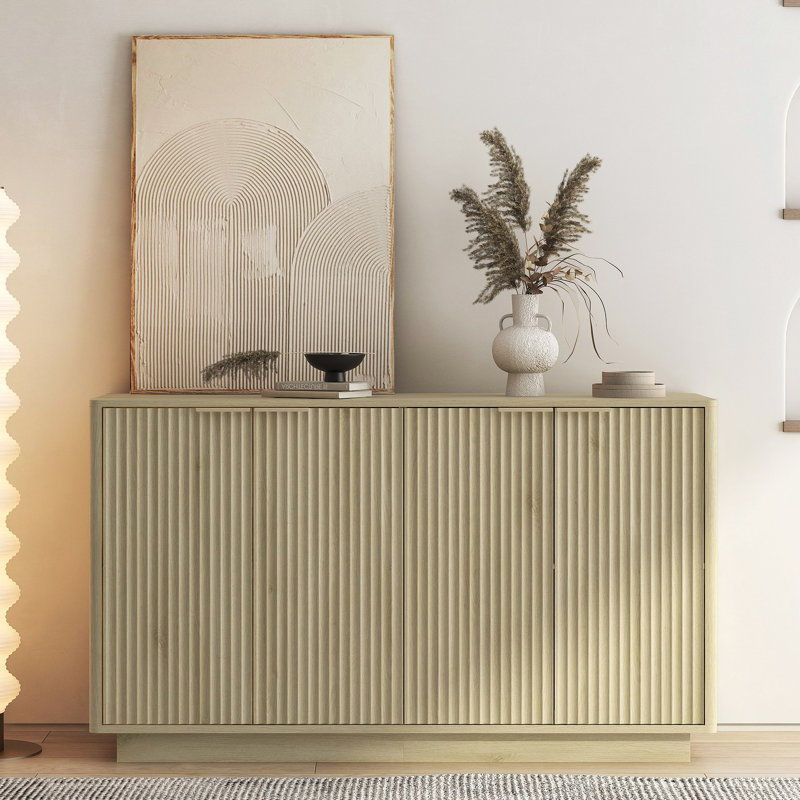 Buffet en bois moderne avec rangement, grand buffet cannelé avec tablettes réglables, crédence, console d'appoint, Bois