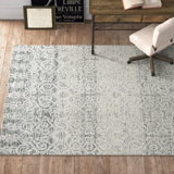 Ildo Hand Tufted Wool/Viscose/Cotton Geometric Rug in Charcoal/Ivory