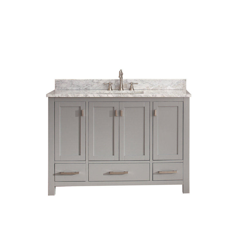Modero 48" Single Bathroom Vanity with Top, Chilled Gray, Carrera White Marble, Brushed Nickel