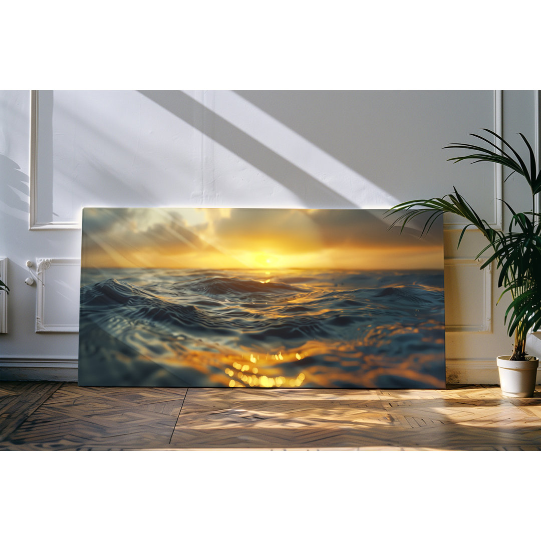 Leinwandbild gerahmt 120x60cm Sonnenuntergang Abendrot Meer Horizont Wasser