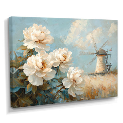 Dorleen Peonies And The Windmill I - Peonies Wall Art for Living Room