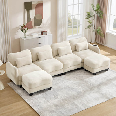 Canapé modulaire de 131,5 po Curve Design avec 2 repose-pieds mobiles et 4 coussins décoratifs