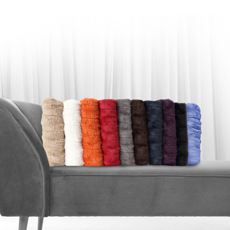 Luxurious Black Faux Fur Reversible Throw Blanket, 40" x 50"