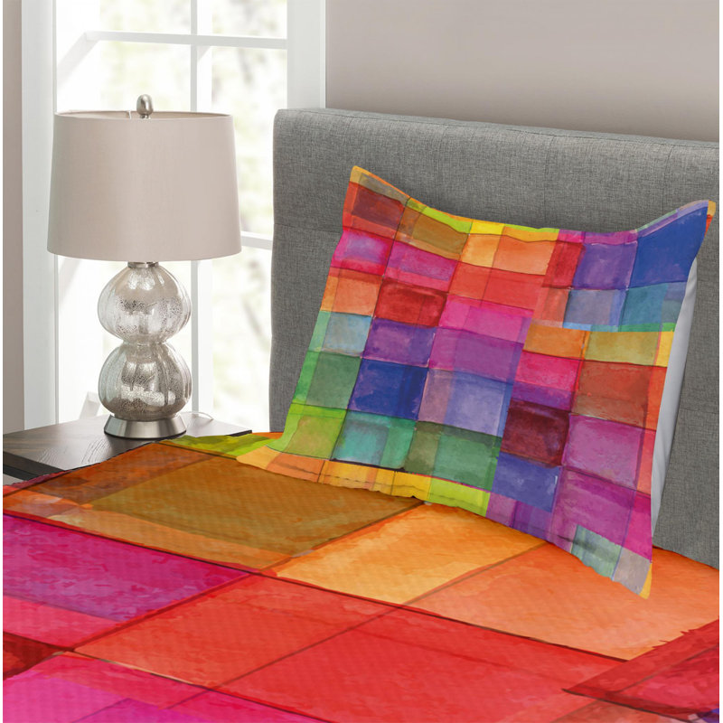 Twin Multicolor Geometric Quilted Bedspread Set