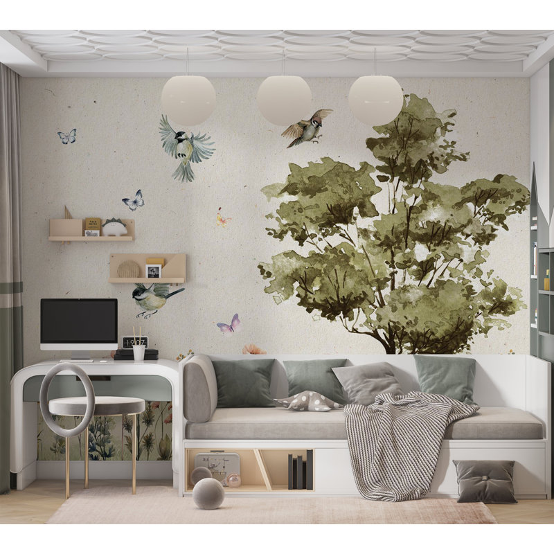 Adhésif mural pelez et collez les enfants - Fleurs peintes à l'aquarelle, L 124 po x l 173 po