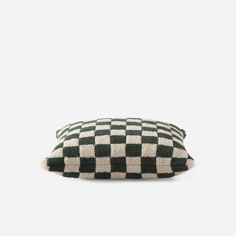 Checkerboard Lumbar Pillow Cover & Insert, Moss/Sahara Tan Checkered, 20" H x 20" W' x 1.4" D