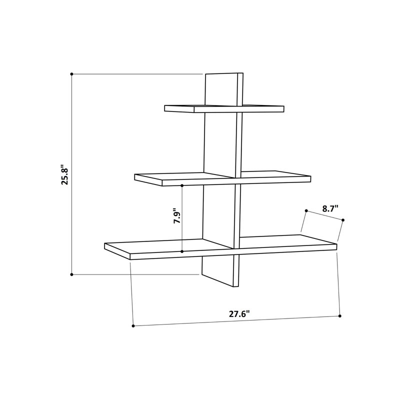 3 Piece Triangle Floating Shelf, Burgundy