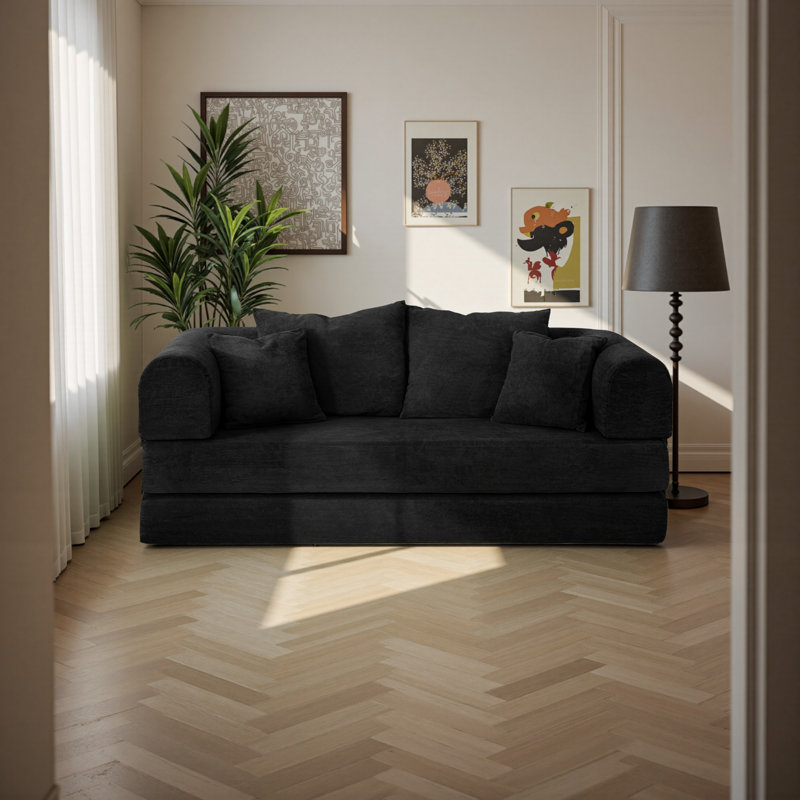 Boneless Foldable Two Person Fabric Sofa Bed, Black