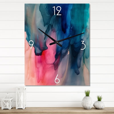 Horloge murale abstraite bleue et rose