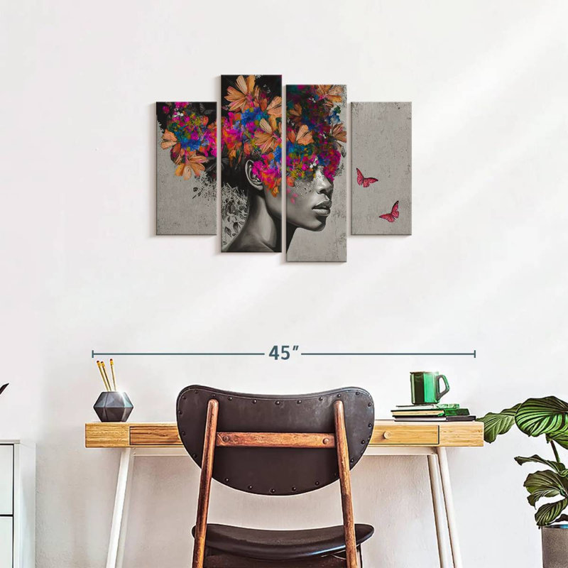 Portrait d'une femme flottant sur une toile de fond afro 4 pièces, H 22 po x l 36 po