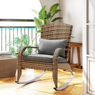 Outdoor Wicker Adirondack Rocking Chair with Seat Cushion Pillow