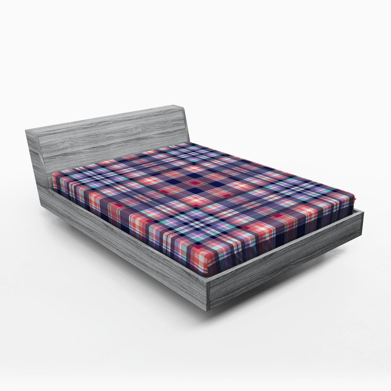 Microfiber Plaid Fitted Sheet, Twin Fitted Sheet, Blue Plaid