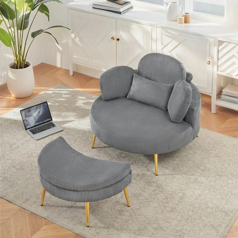 Chaise de bar surdimensionnée rembourrée avec chaise longue, Gris