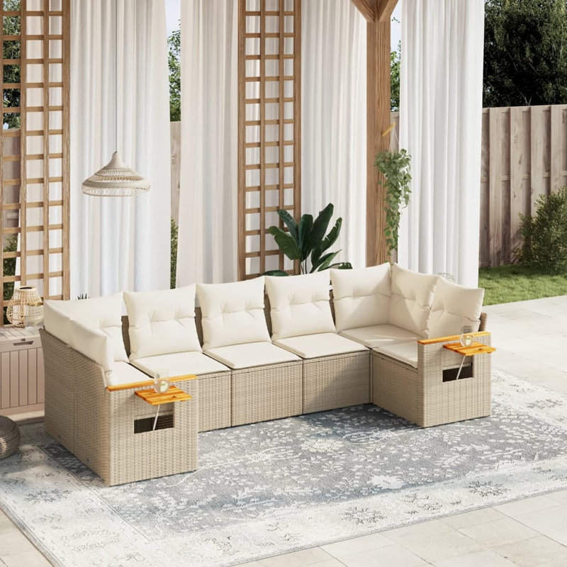 Vidaxl Garden Sofa Set, Cream Cushion/Beige Frame