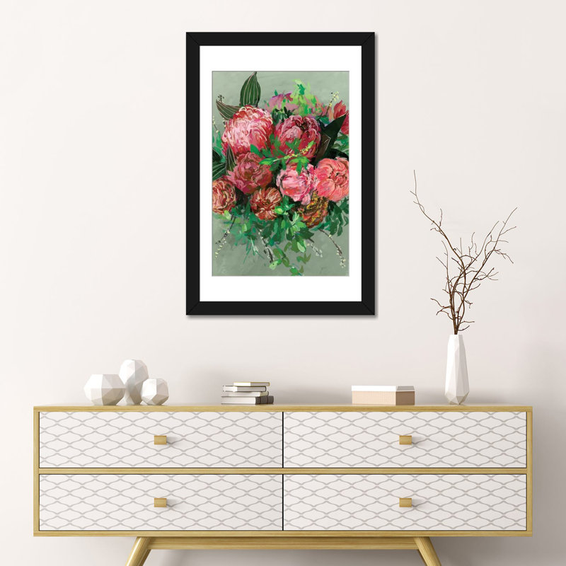 « rétro bouquet ii », reproduction de peinture à l’aquarelle sur toile, H 32 po x l 24 po x P 1 po, Papier d'art encadré noir