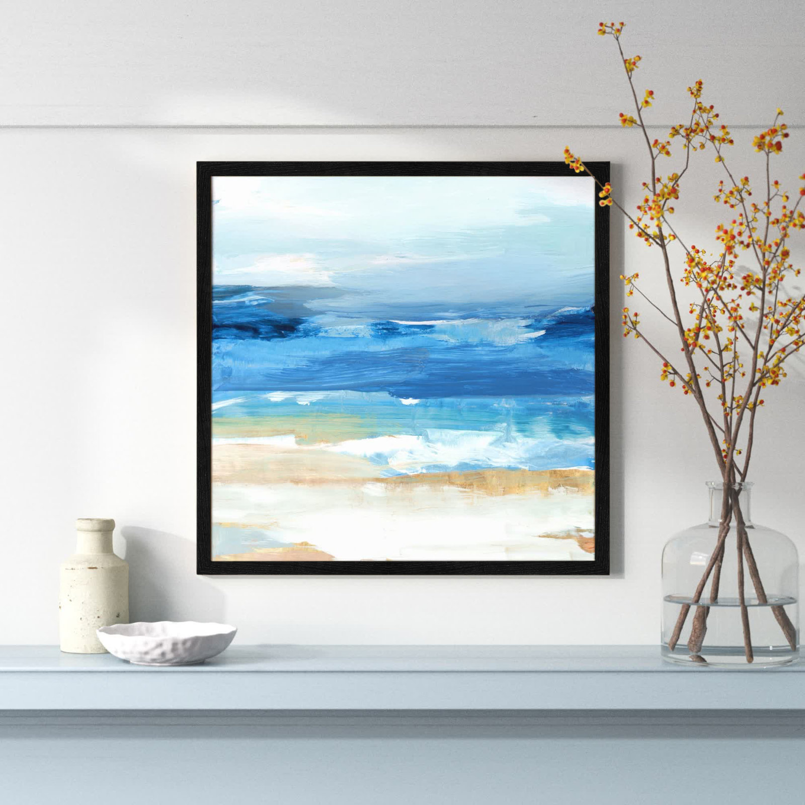 Daphnee "Surface Waves" Painting, Black Framed, 23.5" H x 23.5" W x 0.75" D