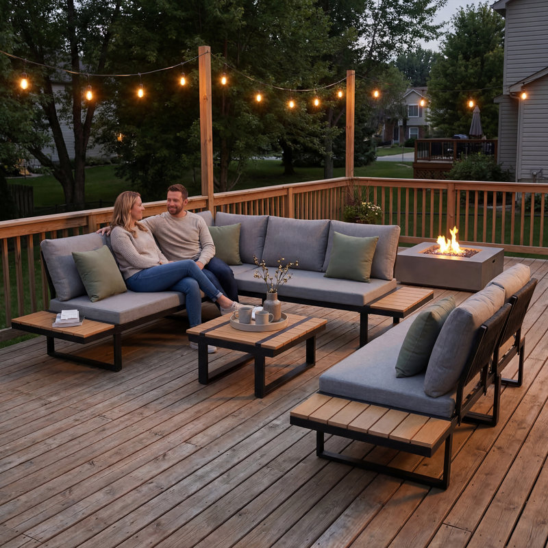 279.5cm Wide L-Shaped Metal Patio Sectional Set