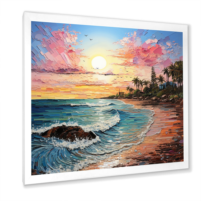Colourful Beach Landscape I - Nautical & Beach Wall Art Living Room, Cadre simple blanc, H 24 po x l 24 po x P 1 po