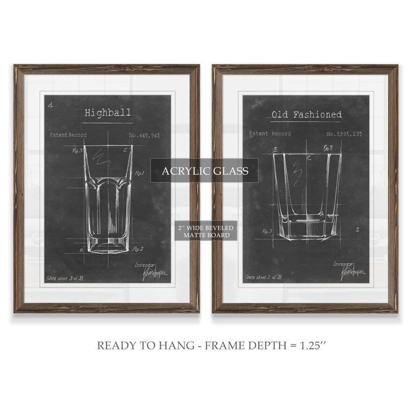 «Barware Blueprint I» par Antonyus Bunjamin (Abe) - ensemble de 2 reproductions d'art encadrées, H 20 po x l 16 po, Érable