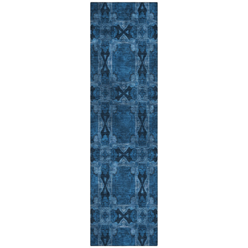 Jabre 8' Gray Floral Medallion Washable Indoor Outdoor Runner Rug
