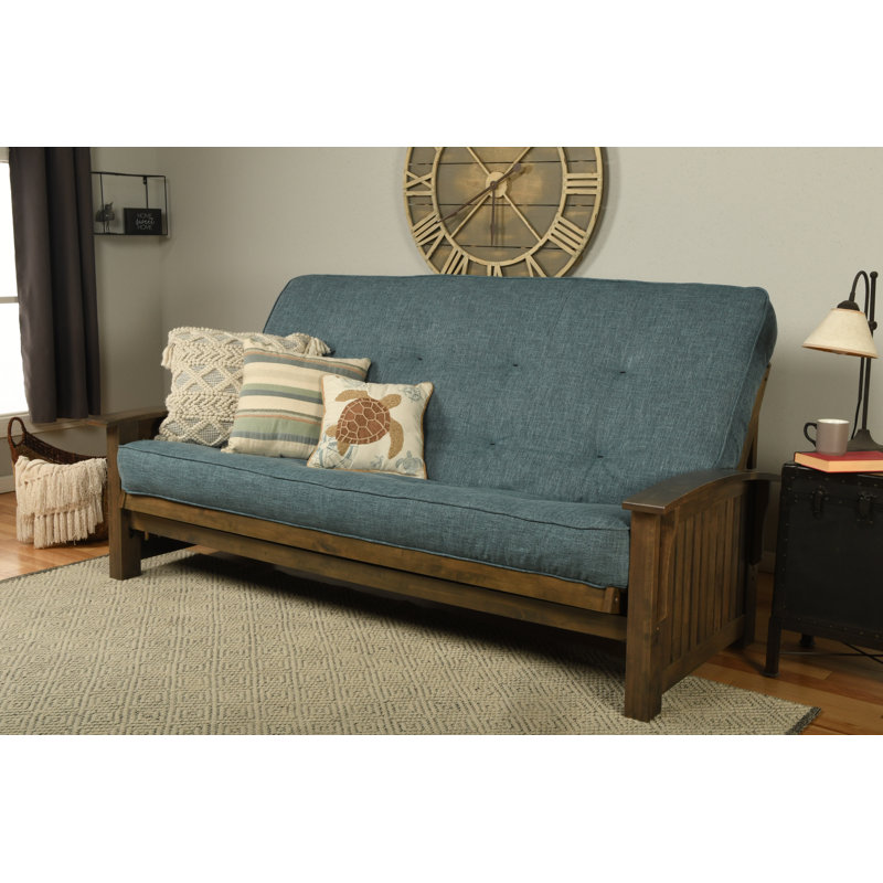 Grand futon et matelas à dossier large de 87 po Stratford, Polyester lin turquoise