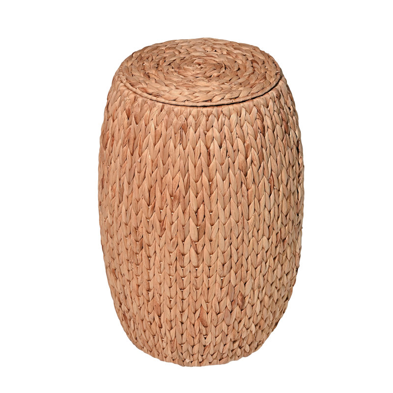 Colt 21.06" Coastal Bohemian Handwoven Hyacinth Barrel Storage Stool with Lid