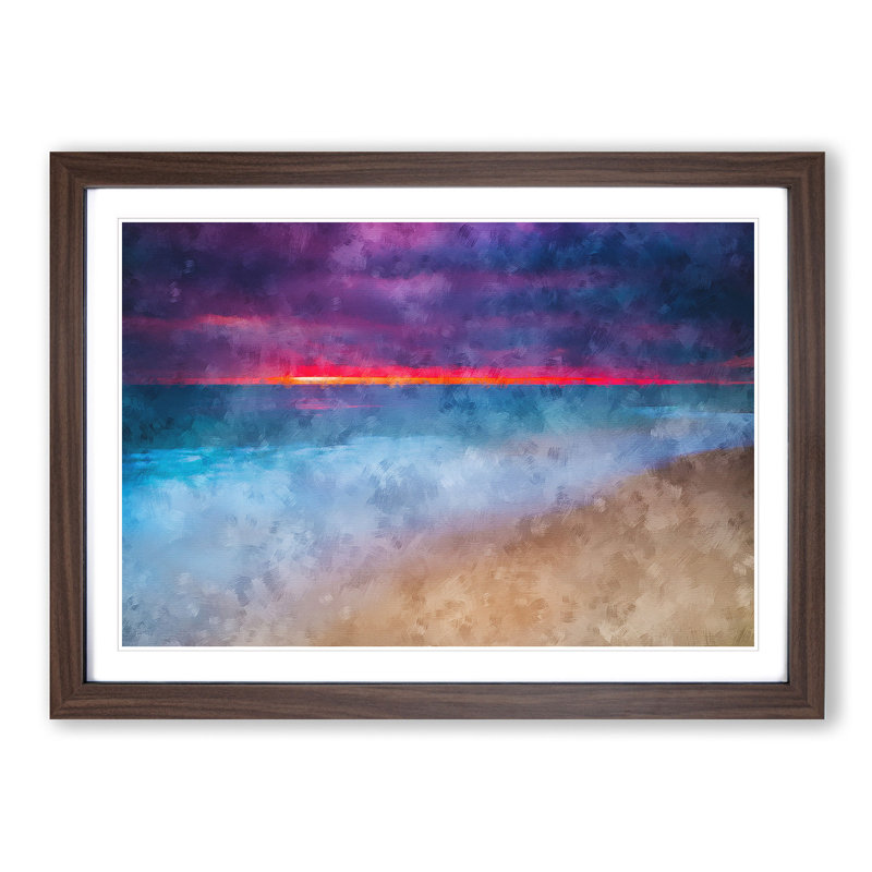 Pink Sunset - Single Picture Frame Print on MDF, 62cm H x 87cm W x 2cm D, Walnut