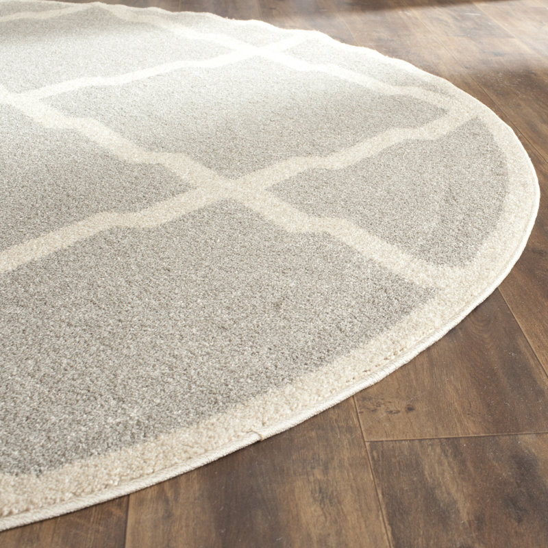 Tapis géométrique gris clair / beige Ammundsen, Rond 5 pi
