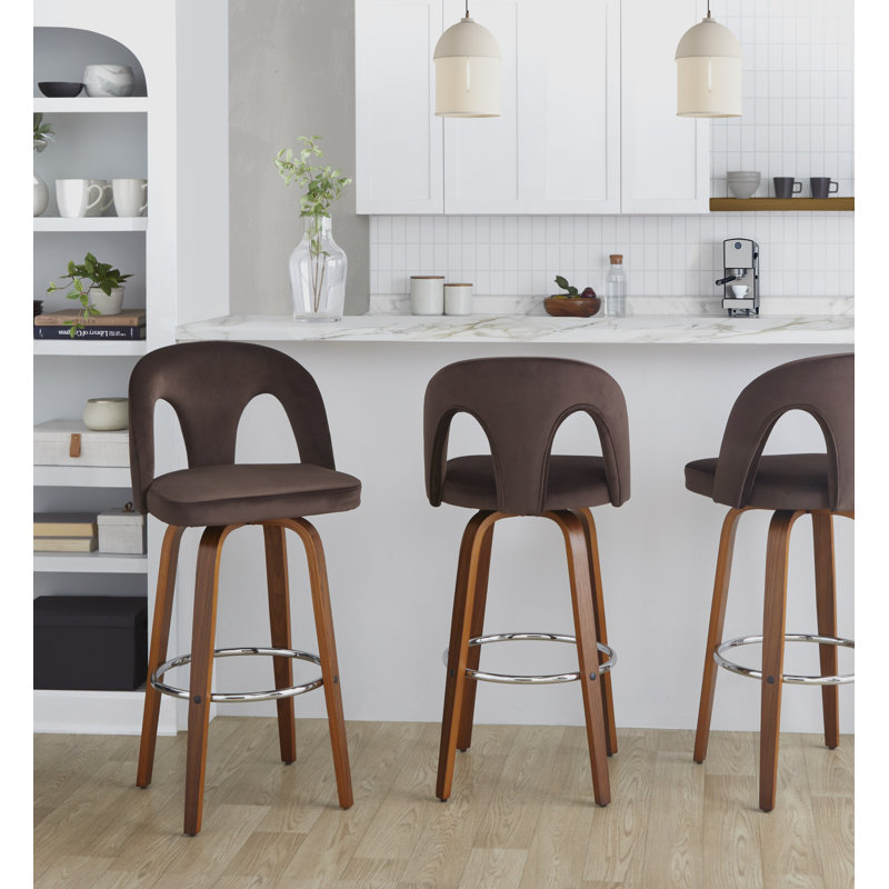 Tabourets de bar 30 po Caden, Tabouret de bar (siège d’une hauteur de 30 po), Noyer / chrome, Velours taupe