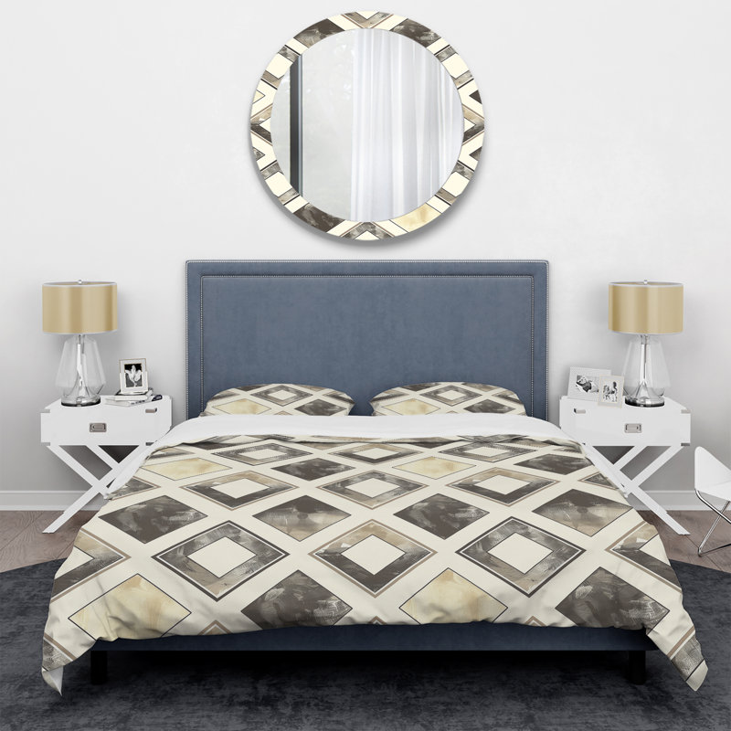 Ensemble de housse de couette brun, beige et diamant Glam, Housse de couette très grand + 2 taies décorativ