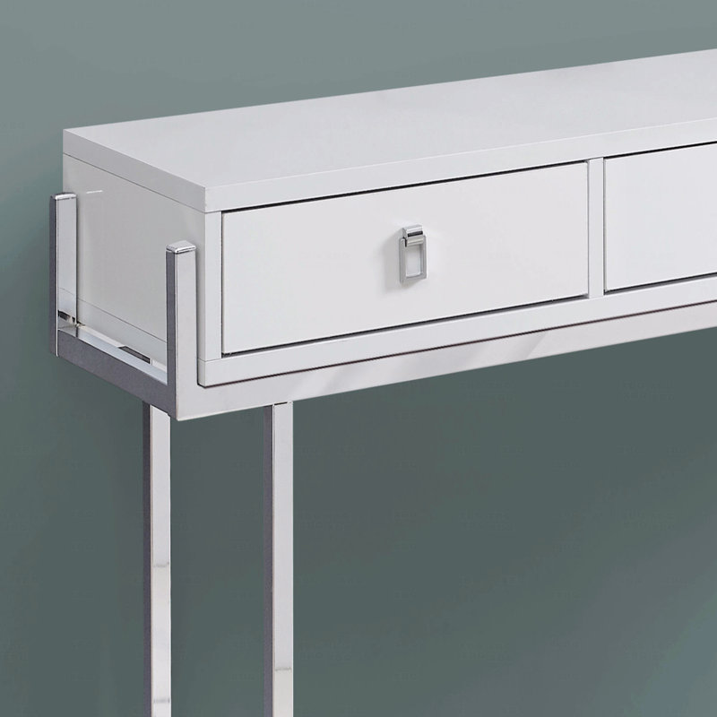 Console-canapé étroite avec tiroir de rangement, vestibule de salon, chambre à coucher, métal chromé blanc brillant contemporain et moderne